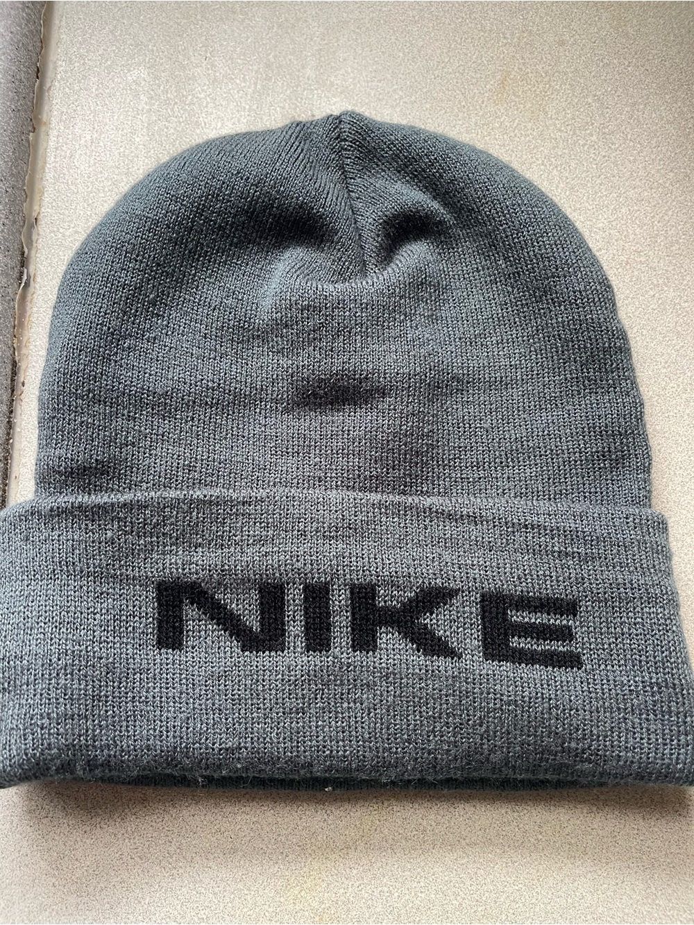 Nike Gray Knit Beanie with Black Logo Cuff